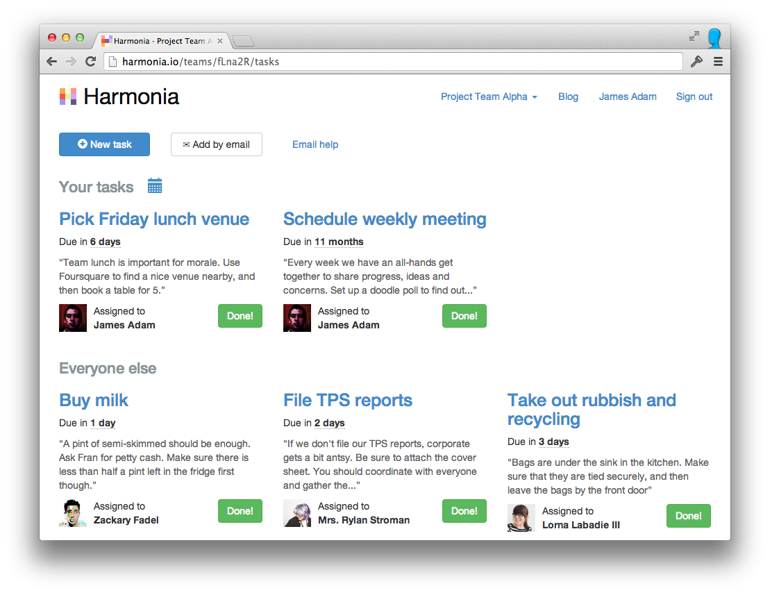 A sample Harmonia dashboard